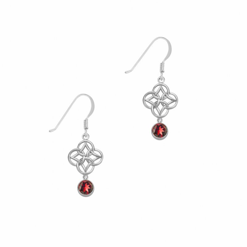 Image 1 of Red Garnet Endless Celtic Knotwork Sterling Silver Earrings