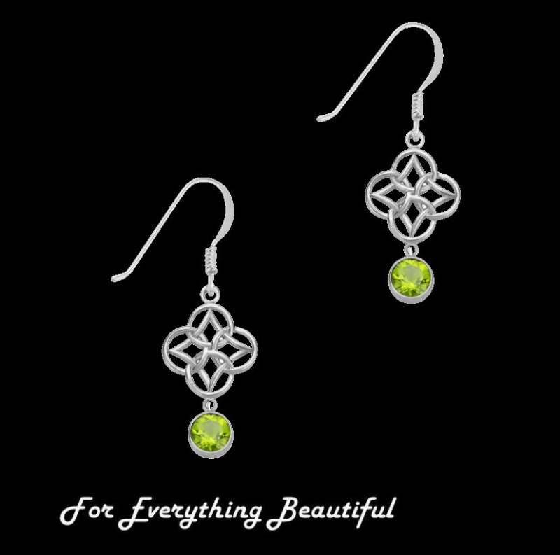Image 0 of Green Peridot Endless Celtic Knotwork Sterling Silver Earrings