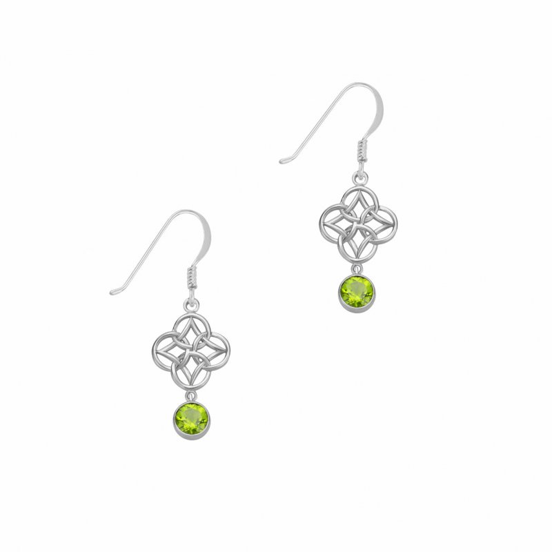 Image 1 of Green Peridot Endless Celtic Knotwork Sterling Silver Earrings