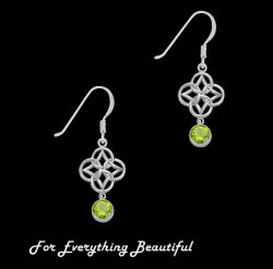 Green Peridot Endless Celtic Knotwork Sterling Silver Earrings