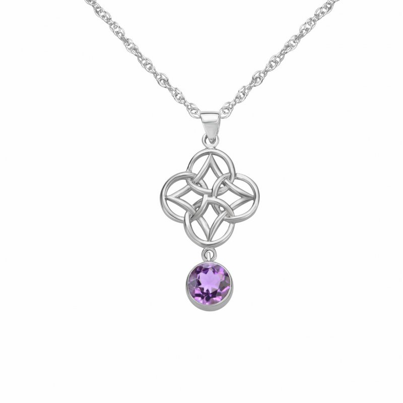 Image 1 of Purple Amethyst Endless Celtic Knotwork Sterling Silver Pendant