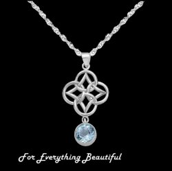 Blue Topaz Endless Celtic Knotwork Sterling Silver Pendant