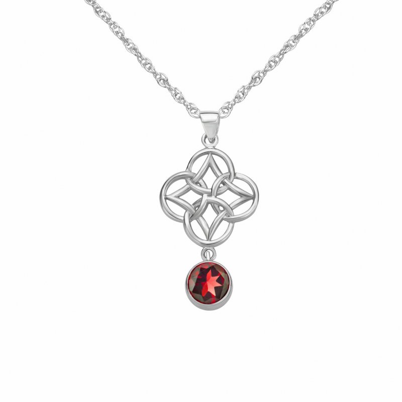 Image 1 of Red Garnet Endless Celtic Knotwork Sterling Silver Pendant