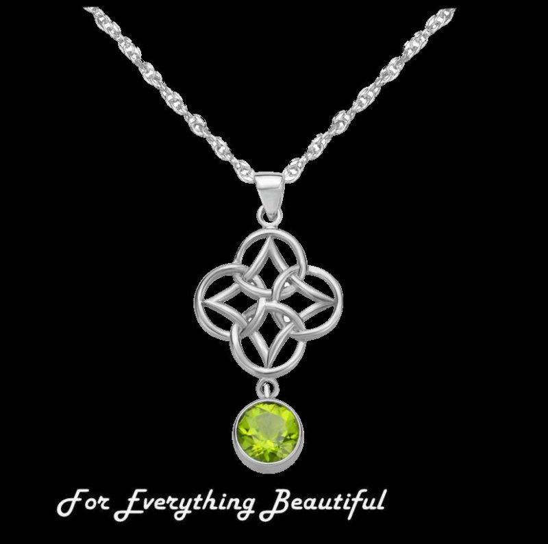 Image 0 of Green Peridot Endless Celtic Knotwork Sterling Silver Pendant