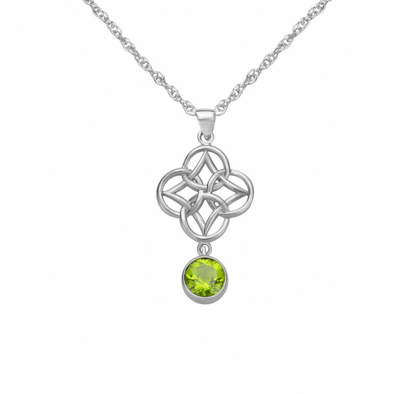 Image 1 of Green Peridot Endless Celtic Knotwork Sterling Silver Pendant