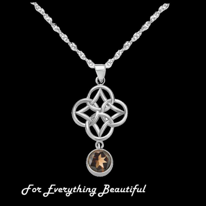 Image 0 of Smokey Quartz Endless Celtic Knotwork Sterling Silver Pendant