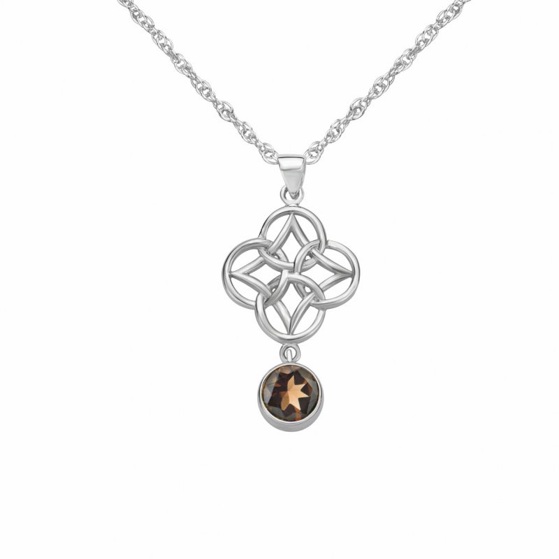 Image 1 of Smokey Quartz Endless Celtic Knotwork Sterling Silver Pendant