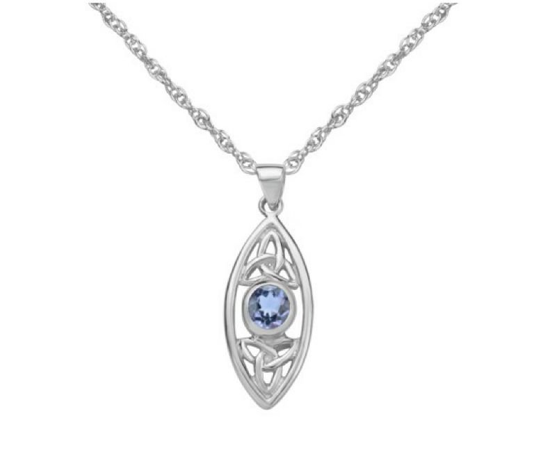 Image 1 of Blue Topaz Elongated Celtic Trinity Knots Sterling Silver Pendant