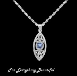 Blue Topaz Elongated Celtic Trinity Knots Sterling Silver Pendant