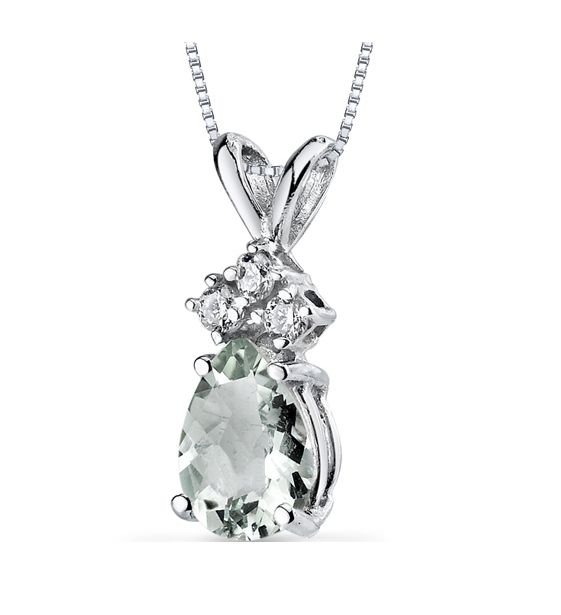 Image 1 of Green Amethyst Pear Cut Diamond Accent 14K White Gold Pendant