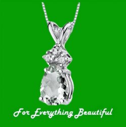 Green Amethyst Pear Cut Diamond Accent 14K White Gold Pendant