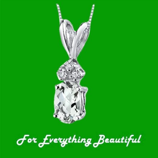 Image 0 of Green Amethyst Oval Cut Diamond Accent 14K White Gold Pendant