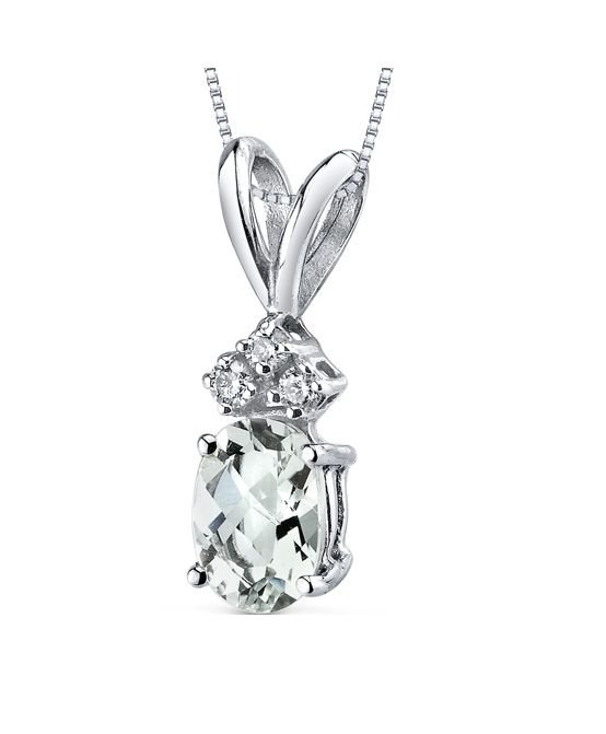 Image 1 of Green Amethyst Oval Cut Diamond Accent 14K White Gold Pendant