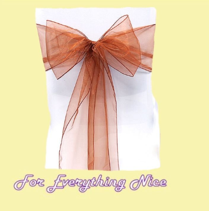 Image 0 of Caramel Brown Organza Wedding Chair Sash Ribbon Bow Decorations x 10