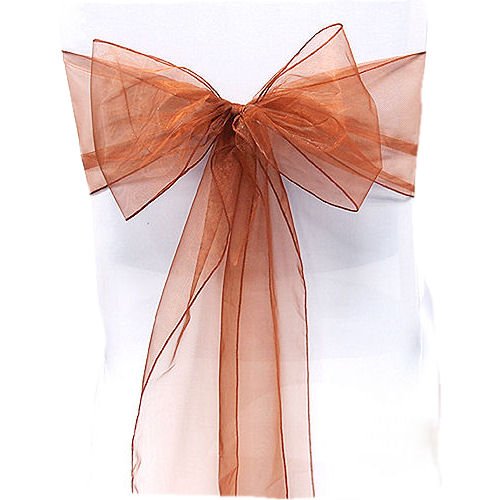 Image 1 of Caramel Brown Organza Wedding Chair Sash Ribbon Bow Decorations x 10