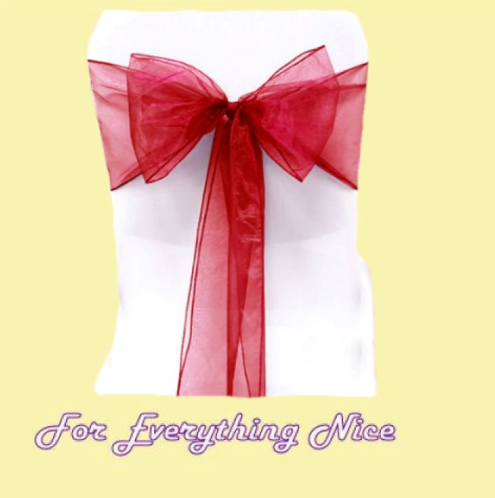 Image 0 of Dark Red Organza Wedding Chair Sash Ribbon Bow Decorations x 50