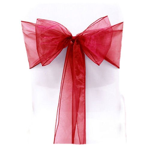 Image 1 of Dark Red Organza Wedding Chair Sash Ribbon Bow Decorations x 50