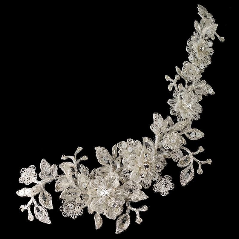 Image 1 of Ivory Crystal Rhinestone Sequin Wedding Bridal Applique Headband