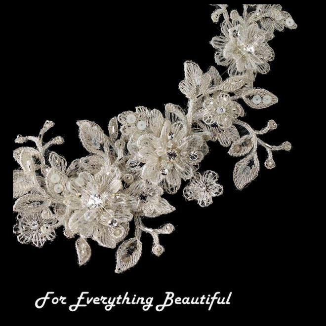 Image 2 of Ivory Crystal Rhinestone Sequin Wedding Bridal Applique Headband