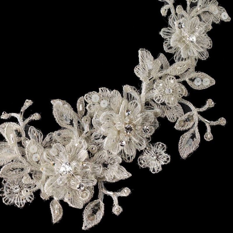 Image 3 of Ivory Crystal Rhinestone Sequin Wedding Bridal Applique Headband