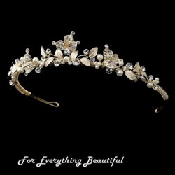 Light Gold Rhinestone Ivory Pearl Leaf Vine Wedding Bridal Headband