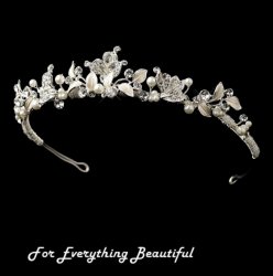 Silver Rhinestone Ivory Pearl Leaf Vine Wedding Bridal Headband