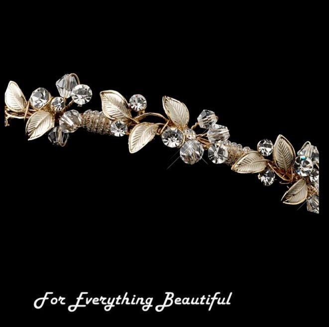 Image 2 of Wonderland Light Gold Rhinestone Crystal Floral Wedding Bridal Headband