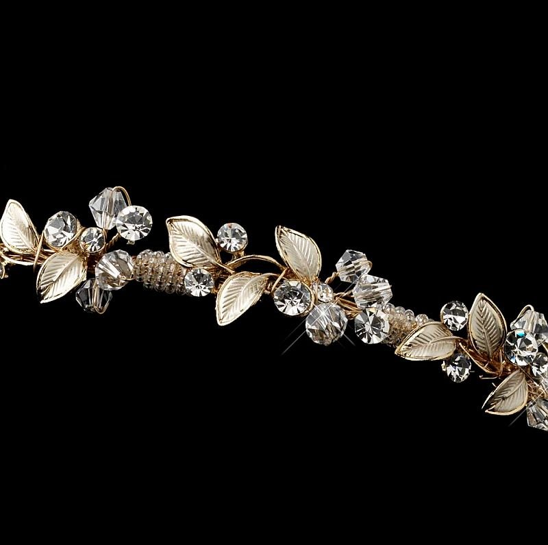 Image 3 of Wonderland Light Gold Rhinestone Crystal Floral Wedding Bridal Headband
