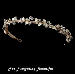 Wonderland Light Gold Rhinestone Crystal Floral Wedding Bridal Headband