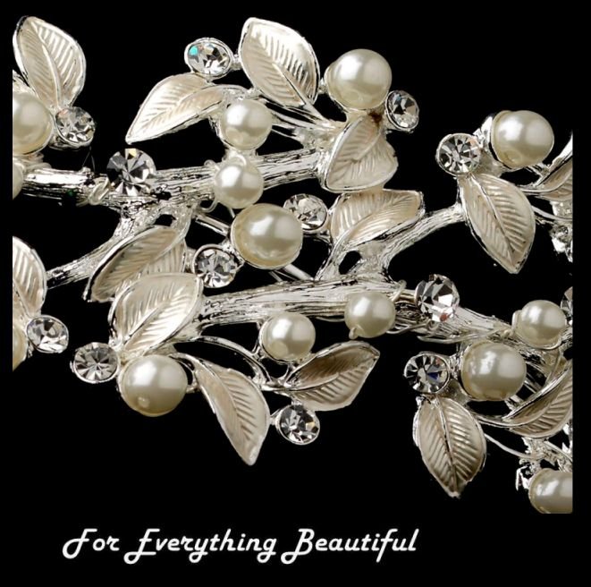 Image 2 of Silver Rhinestone Ivory Floral Side Wedding Bridal Headband
