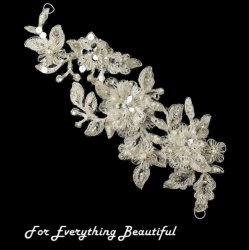 Ivory Crystal Rhinestone Pearl Sequin Wedding Bridal Applique Headband