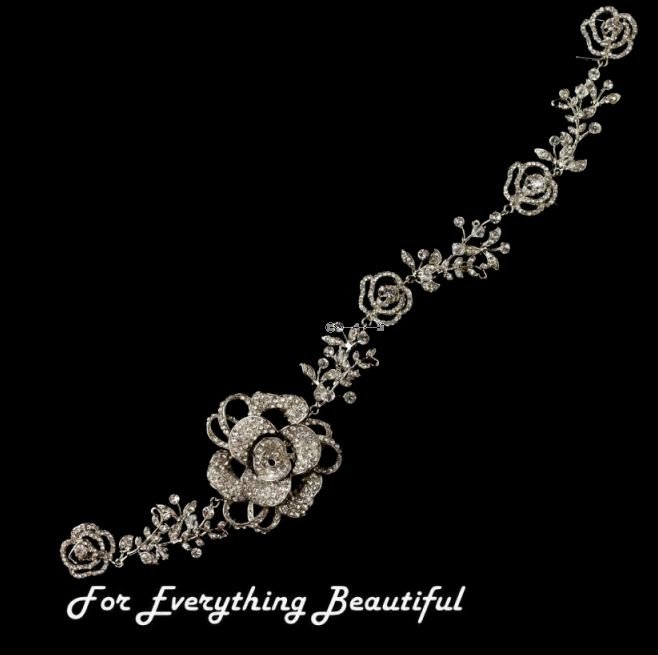 Image 0 of Crystal Beaded Rhinestone Floral Rose Vine Wedding Bridal Headband