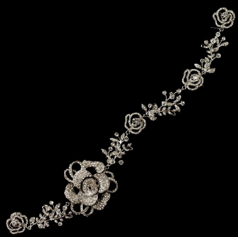 Image 1 of Crystal Beaded Rhinestone Floral Rose Vine Wedding Bridal Headband