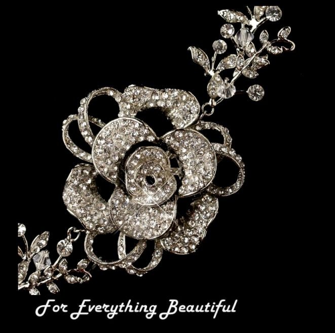 Image 2 of Crystal Beaded Rhinestone Floral Rose Vine Wedding Bridal Headband