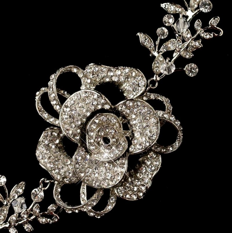 Image 3 of Crystal Beaded Rhinestone Floral Rose Vine Wedding Bridal Headband