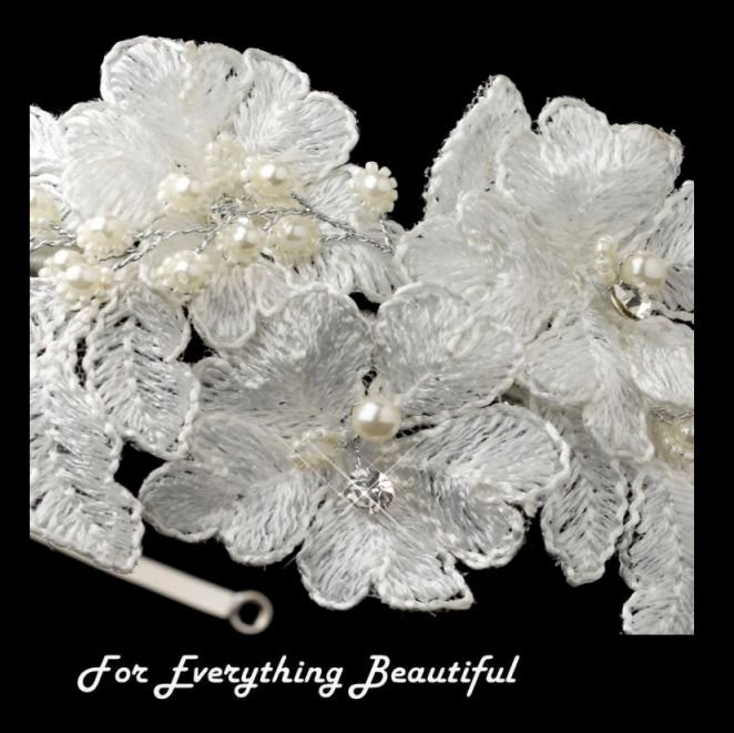 Image 2 of White Lace Pearl Floral Rhinestone Accent Wedding Bridal Headband