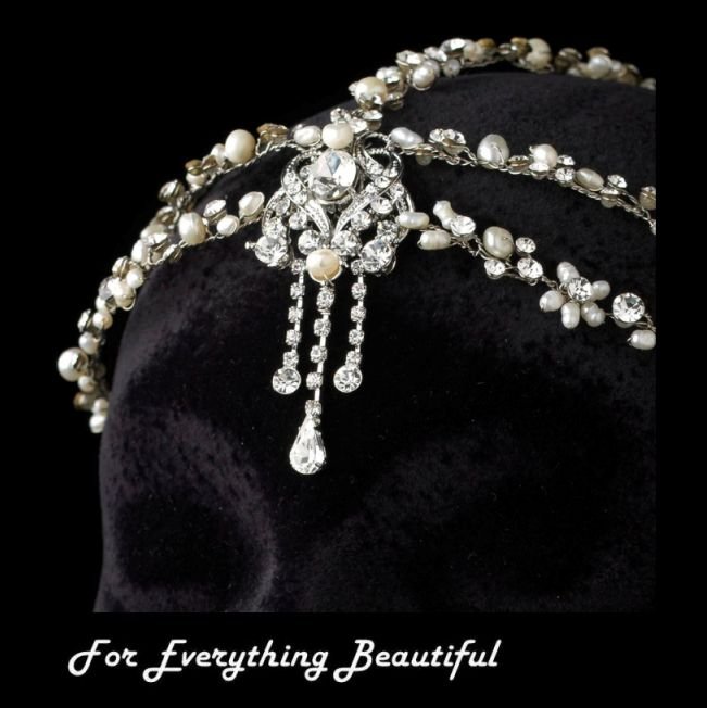 Image 0 of Vines Freshwater Pearl Rhinestone Accent Wedding Bridal Headband