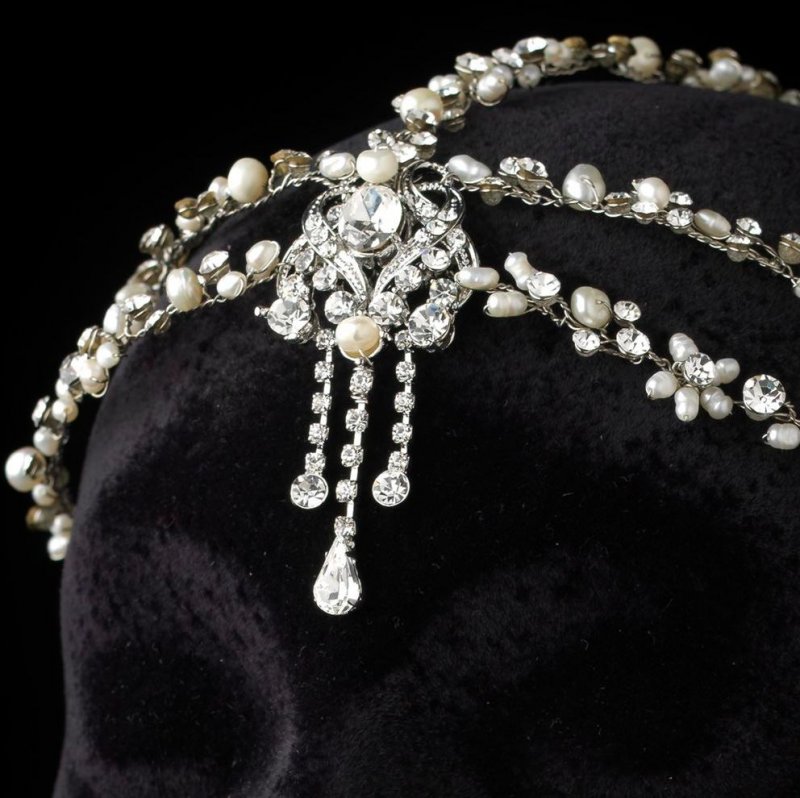 Image 1 of Vines Freshwater Pearl Rhinestone Accent Wedding Bridal Headband