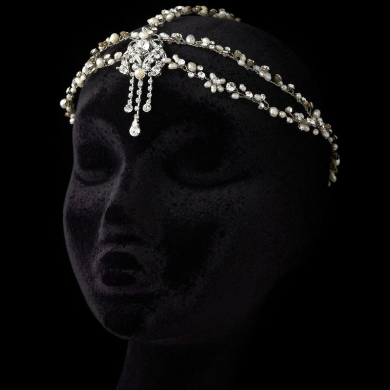 Image 3 of Vines Freshwater Pearl Rhinestone Accent Wedding Bridal Headband