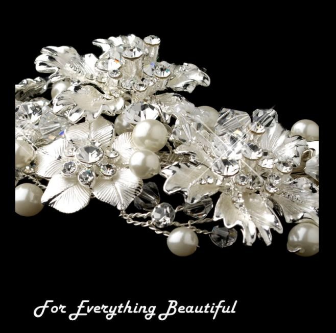 Image 2 of Winter Fire Rhinestone Pearl Floral Wedding Bridal Headband