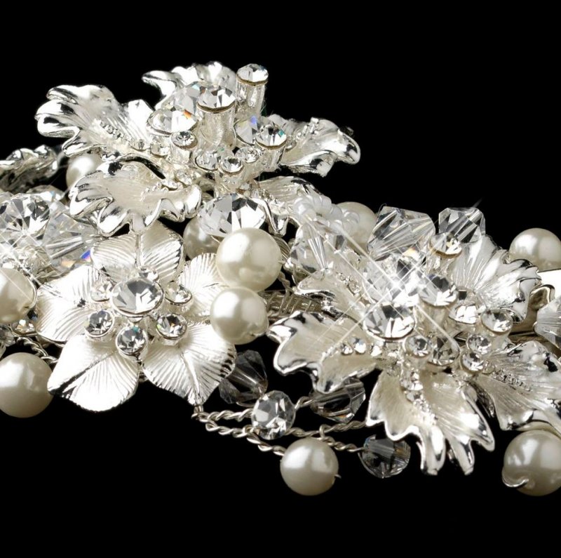 Image 3 of Winter Fire Rhinestone Pearl Floral Wedding Bridal Headband