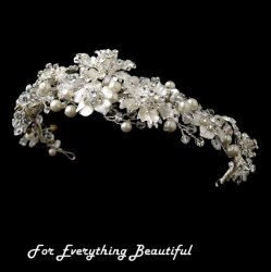 Winter Fire Rhinestone Pearl Floral Wedding Bridal Headband