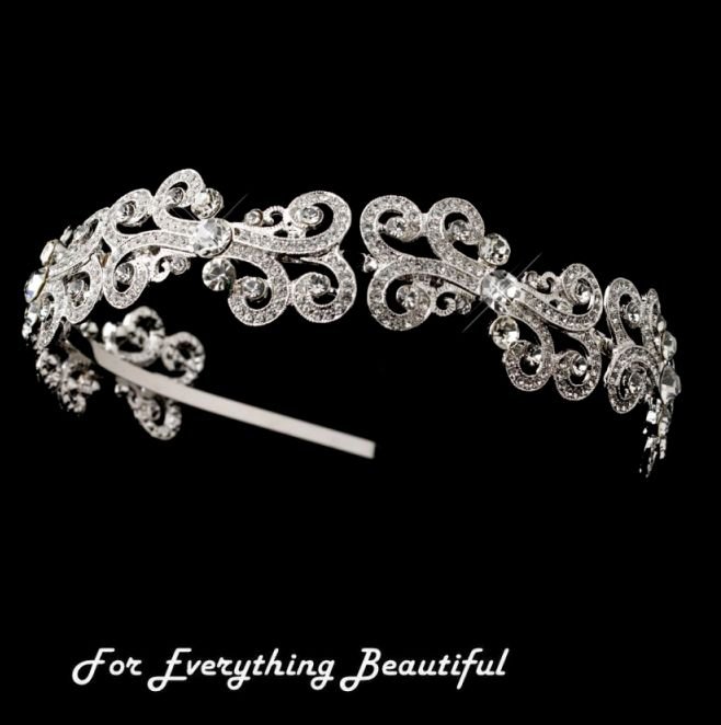 Image 0 of Filigree Crystal Encrusted Rhinestone Wedding Bridal Headband