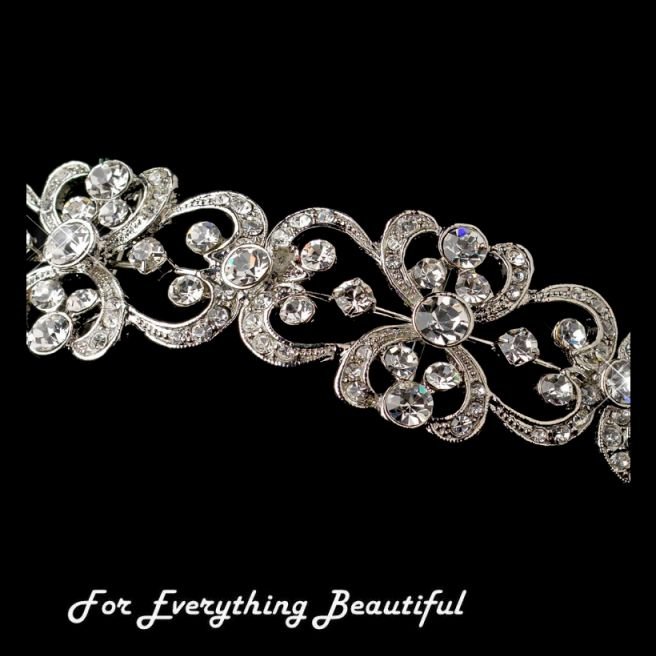 Image 2 of Heart Crystal Encrusted Rhinestone Ribbon Wedding Bridal Headband