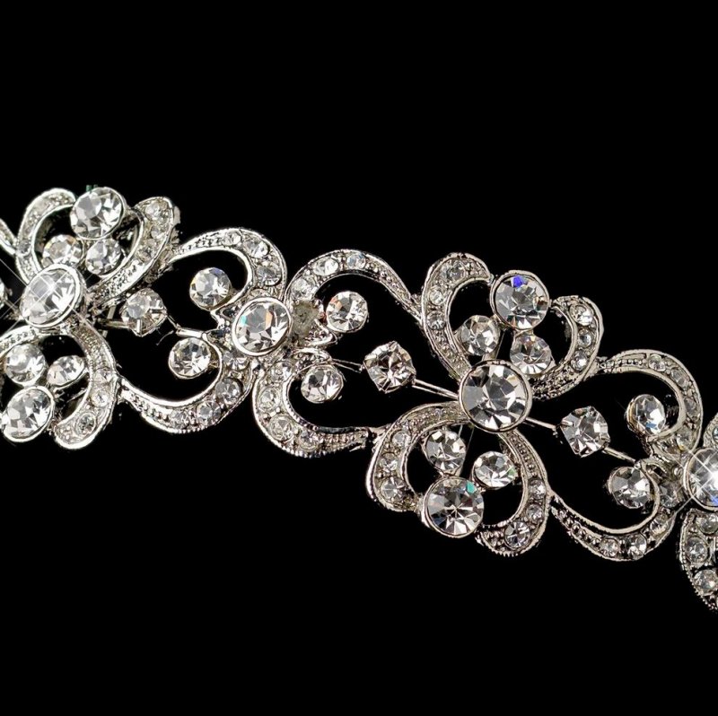 Image 3 of Heart Crystal Encrusted Rhinestone Ribbon Wedding Bridal Headband