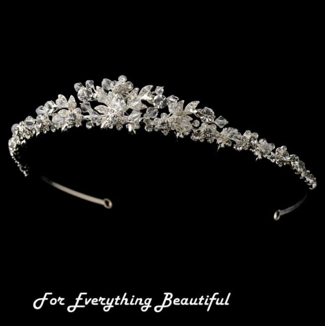Image 0 of Princess Peak Floral Rhinestone Silver Wedding Bridal Headband