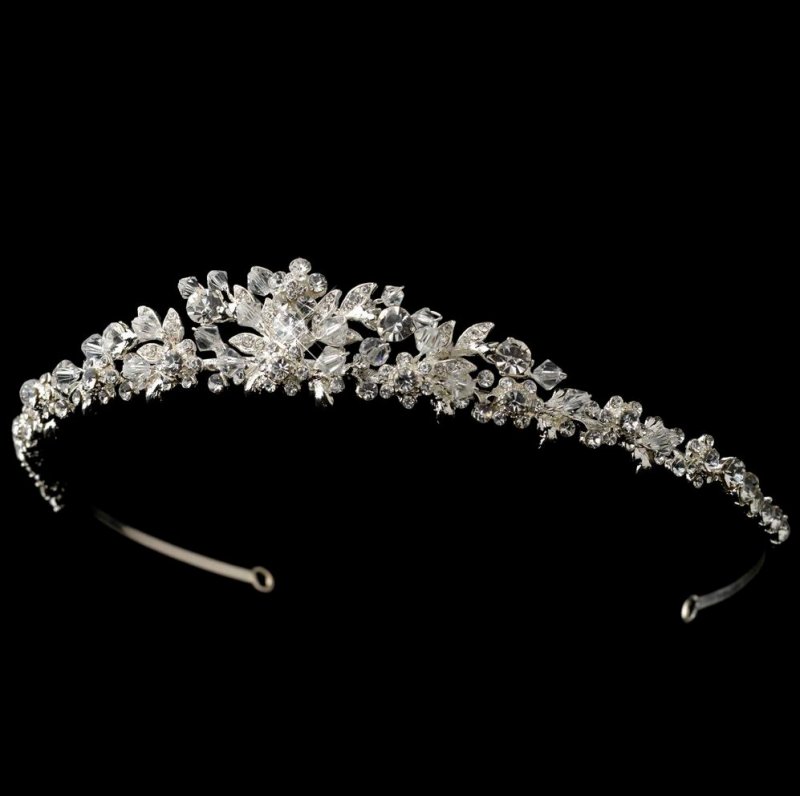 Image 1 of Princess Peak Floral Rhinestone Silver Wedding Bridal Headband
