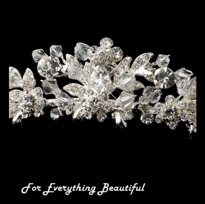 Image 2 of Princess Peak Floral Rhinestone Silver Wedding Bridal Headband