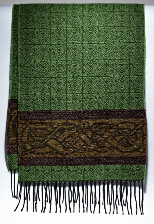 Image 1 of Celtic Dogs Eire Chenille Wool Fringed Jacquard Scarf