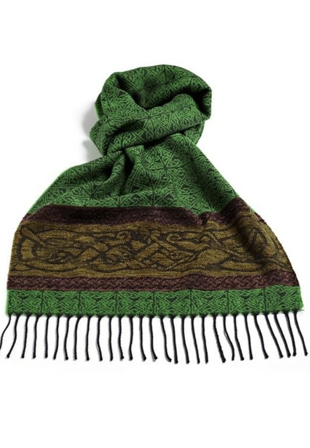 Image 3 of Celtic Dogs Eire Chenille Wool Fringed Jacquard Scarf